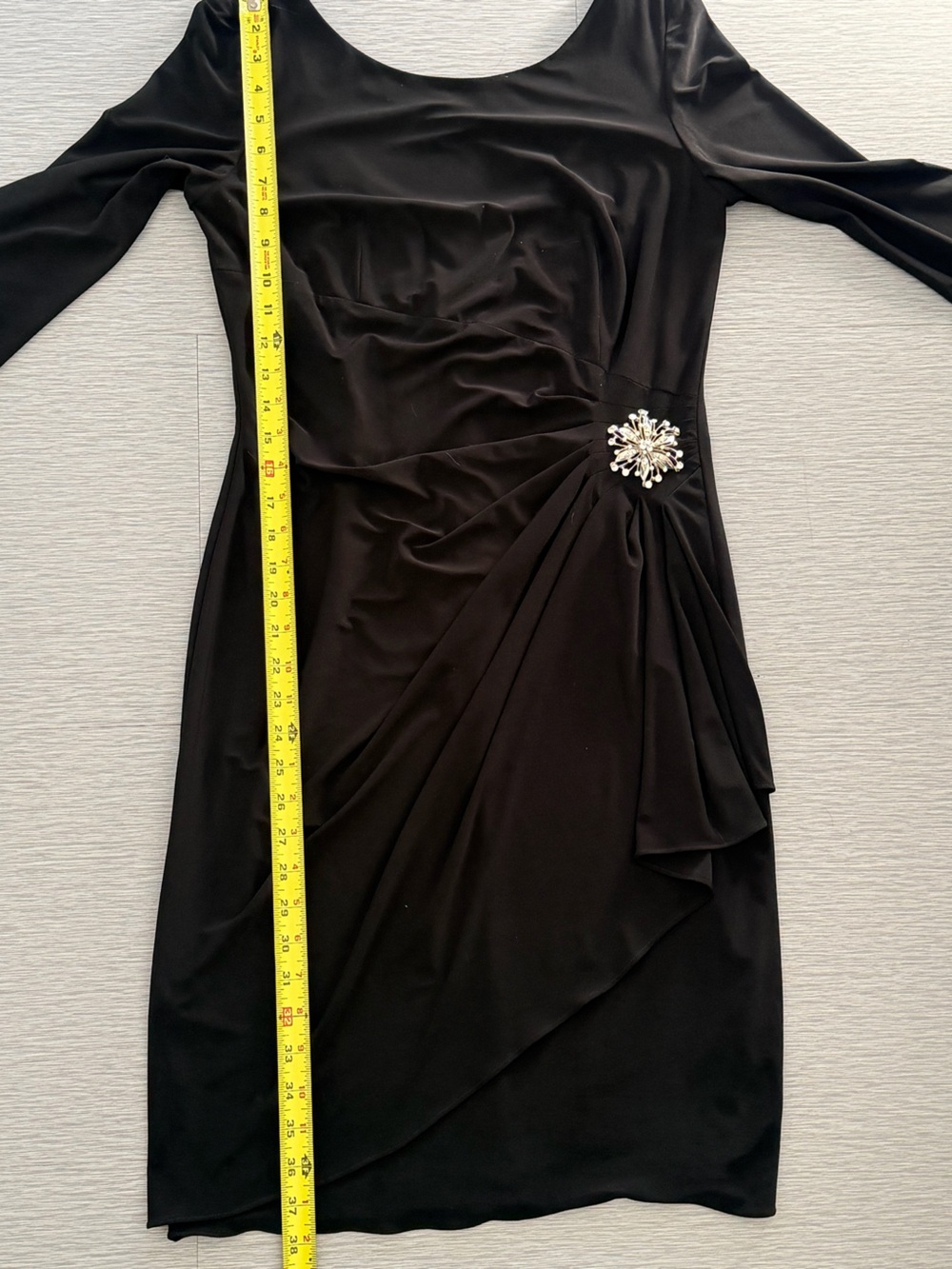 Alex Evenings Black Midi Dress with Rhinestone Brooch - Picture 4 of 7
